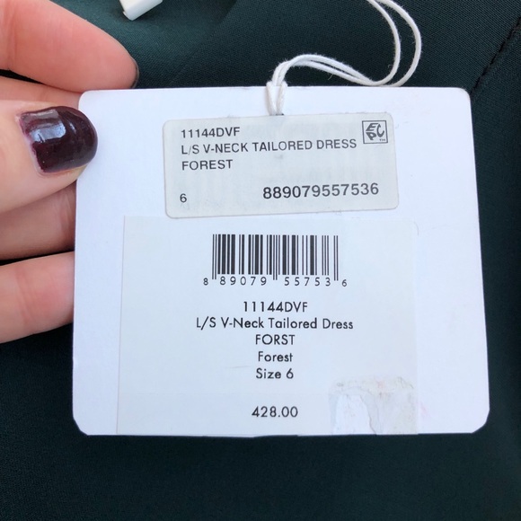 DVF V-Neck Tailored Dress in Forest - Picture 3 of 6